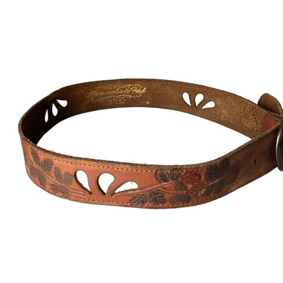 Abercrombie & Fitch Womens Western Hand Tooled Belt Medium Brown Genuine Leather - Picture 7 of 11
